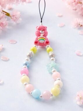 Pink Bear Rainbow Bead Phone Charm - Kids Toy Accessory